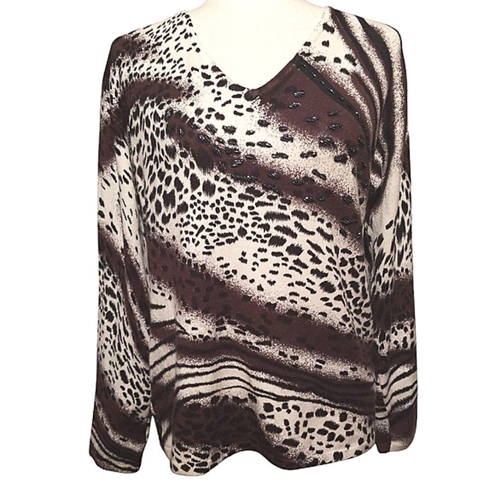 Pierri New York Sweater Embellished Leopard Size XL